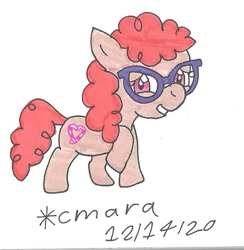 Size: 716x734 | Tagged: safe, artist:cmara, imported from derpibooru, twist, earth pony, pony, female, filly, grin, raised hoof, simple background, smiling, solo, traditional art, white background