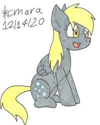 Size: 672x838 | Tagged: safe, artist:cmara, imported from derpibooru, derpy hooves, pegasus, pony, female, mare, open mouth, simple background, sitting, solo, traditional art, white background