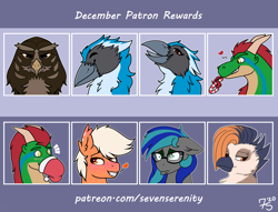 Size: 2886x2200 | Tagged: safe, artist:sevenserenity, imported from derpibooru, oc, oc only, oc:cawfee, oc:cedar, oc:juniper, oc:orsuros, oc:pumpkin spice, oc:soros, oc:summer breeze, oc:summer breeze (pegasus), oc:valkyrja, bat pony, dragon, griffon, pegasus, candy, candy cane, christmas, emotes, food, hat, holiday, patreon, patreon reward, patron rewards, santa hat, twins, wingdings