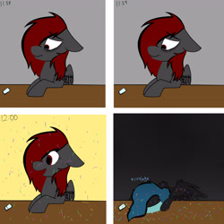 Size: 3464x3464 | Tagged: safe, artist:dicemarensfw, imported from derpibooru, oc, oc only, oc:dicemare, pegasus, pony, black and blue hair, black and red hair, bright room, color change, comic, confetti, crying, dark room, depressed, depression, digital, female, floppy ears, happy, happy new year, happy new years, holiday, light room, mare, new years eve, sad, sadness, smiling, solo, solo mare