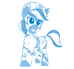 Size: 1600x1500 | Tagged: safe, artist:frecklesfanatic, imported from ponybooru, oc, oc:amazon prime, zebra, female, hat, looking at you, mailmare, mare, sketch, smiling, zebra oc