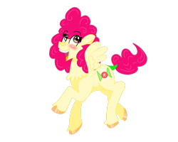 Size: 1000x800 | Tagged: safe, artist:missc3po, imported from derpibooru, oc, oc only, oc:goldie sugar, hybrid, pegasus, pony, derpibooru community collaboration, 2021 community collab, female, interspecies offspring, magical lesbian spawn, offspring, parent:pinkie pie, parent:princess skystar, parents:skypie, simple background, solo, transparent background