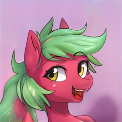 Size: 1024x1024 | Tagged: safe, artist:thisponydoesnotexist, imported from derpibooru, pony, ai content, ai generated, eyebrows, eyebrows visible through hair, generator:thisponydoesnotexist, happy, neural network, open mouth, ponytail, smiling, solo