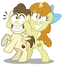 Size: 1280x1350 | Tagged: safe, artist:aleximusprime, imported from derpibooru, carrot cake, cup cake, pound cake, pumpkin cake, pegasus, pony, unicorn, flurry heart's story, big smile, bipedal, bow, brother and sister, cake twins, colt, female, filly, forced smile, grin, male, older, older pound cake, older pumpkin cake, pumpkin, siblings, simple background, smiling, the cakes, transparent background, twins, vector