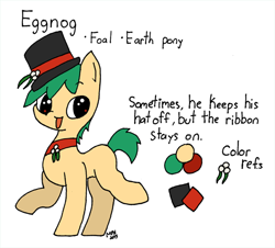 Size: 550x498 | Tagged: safe, artist:liyuku, imported from derpibooru, oc, oc only, oc:eggnog, earth pony, pony, earth pony oc, hat, male, open mouth, reference sheet, solo, top hat