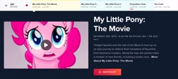 Size: 2048x918 | Tagged: safe, imported from derpibooru, screencap, pinkie pie, earth pony, pony, my little pony: the movie, discovery family, female, hub logo, mare, open mouth, sad, screenshots, solo, the hub, tv guide