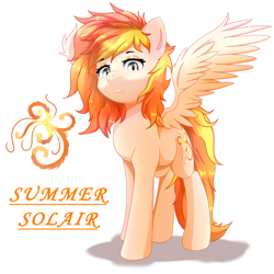 Size: 2000x2000 | Tagged: safe, artist:nihithebrony, imported from derpibooru, oc, oc only, oc:summer solair, pegasus, pony, female, food, lidded eyes, looking at you, mare, orange, original art, original character do not steal, pegasus oc, simple background, solo, stern, summer, wings