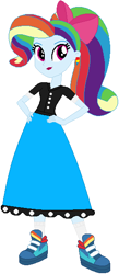 Size: 251x575 | Tagged: safe, artist:sturk-fontaine, imported from derpibooru, rainbow dash, equestria girls, 1950s rainbow dash, alternate universe, base used, bow, clothes, eyelashes, hair bow, hand on hip, lipstick, poodle skirt, rainbow dash always dresses in style, red lipstick, shoes, simple background, skirt, tomboy taming, white background