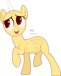 Size: 2289x2826 | Tagged: safe, artist:teepew, imported from derpibooru, oc, oc only, alicorn, pony, alicorn oc, bald, base, eyelashes, horn, looking up, open mouth, raised hoof, signature, simple background, smiling, solo, transparent background, wings