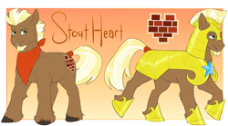 Size: 4800x2667 | Tagged: safe, artist:jeshh, imported from derpibooru, oc, oc only, oc:stout heart, oc:stoutheart, earth pony, pony, armor, earth pony oc, helmet, high res, hoof shoes, male, neckerchief, simple background, smiling, solo, stallion, tail wrap, transparent background, unshorn fetlocks