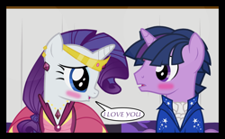 Size: 1280x790 | Tagged: safe, artist:bigsnusnu, imported from derpibooru, rarity, twilight sparkle, comic:dusk shine in pursuit of happiness, clothes, dress, dusk shine, female, gala dress, half r63 shipping, hiding, lesbian, love confession, male, rarilight, rarishine, rule 63, shipping, straight, under the table