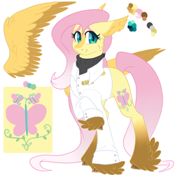 Size: 3000x3000 | Tagged: safe, artist:gingygin, imported from derpibooru, fluttershy, pegasus, pony, alternate cutie mark, feathered fetlocks, female, gradient hooves, mare, reference sheet, simple background, solo, veterinarian, white background