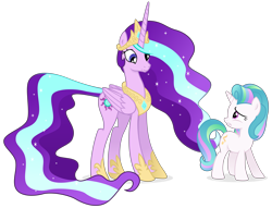 Size: 9083x6927 | Tagged: safe, artist:cirillaq, imported from derpibooru, princess celestia, starlight glimmer, alicorn, pony, unicorn, absurd resolution, palette swap, recolor, simple background, transparent background, vector