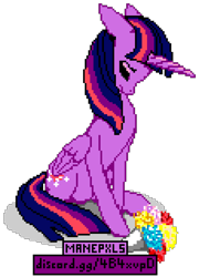 Size: 1150x1600 | Tagged: safe, artist:epicvon, imported from derpibooru, twilight sparkle, alicorn, pony, bouquet, bouquet of flowers, female, flower, horn, manepxls, mare, mourning, pixel art, profile, pxls.space, sad, simple background, solo, transparent background, twilight sparkle (alicorn), wings