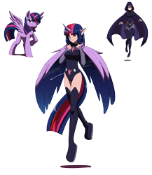 Size: 1040x1200 | Tagged: safe, artist:kojiro-brushard, imported from derpibooru, raven, twilight sparkle, alicorn, human, fusion, horn, horned humanization, humanized, raven (dc comics), raven (teen titans), simple background, teen titans, transparent background, twilight sparkle (alicorn), twiraven, voice actor joke, wings