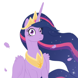 Size: 1000x1000 | Tagged: safe, artist:arareroll, imported from derpibooru, twilight sparkle, alicorn, pony, the last problem, crown, feather, jewelry, molting, older, older twilight, peytral, princess twilight 2.0, regalia, shocked, simple background, solo, transparent background, twilight sparkle (alicorn)