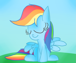 Size: 731x603 | Tagged: safe, artist:mr-degration, imported from derpibooru, rainbow dash, pegasus, pony, cute, eyes closed, female, sitting, solo