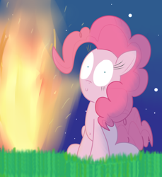 Size: 940x1024 | Tagged: safe, artist:mr-degration, imported from derpibooru, pinkie pie, earth pony, pony, female, fire, solo, wide eyes
