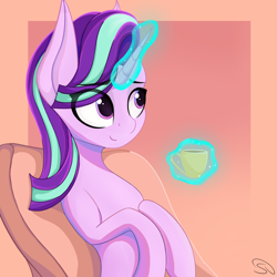Size: 3000x3000 | Tagged: safe, artist:stravy_vox, artist:stravyvox, imported from derpibooru, starlight glimmer, pony, unicorn, cup, female, glowing horn, high res, horn, magic, mare, solo, teacup, telekinesis