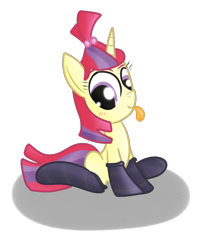 Size: 1105x1356 | Tagged: safe, artist:mr-degration, imported from derpibooru, moondancer, pony, unicorn, clothes, female, silly, silly pony, simple background, sitting, socks, solo, tongue out, transparent background