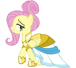 Size: 8700x7800 | Tagged: safe, artist:laszlvfx, imported from derpibooru, fluttershy, pegasus, pony, fake it 'til you make it, absurd resolution, clothes, dress, female, mare, simple background, solo, transparent background, vector, warrior of inner strength, warriorshy