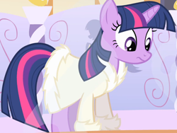 Size: 1364x1027 | Tagged: safe, imported from derpibooru, screencap, twilight sparkle, pony, unicorn, green isn't your color, bathrobe, clothes, cropped, female, robe, solo, spa, steam, unicorn twilight