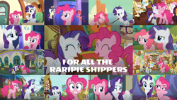 Size: 1280x721 | Tagged: safe, artist:quoterific, edit, edited screencap, editor:quoterific, imported from derpibooru, screencap, coral bits, dark moon, graphite, gummy, lucky breaks, neigh sayer, parasol, pegasus olsen, peggy holstein, pinkie pie, pound cake, pumpkin cake, rarity, saffron masala, serena, sweet biscuit, twinkleshine, vino veritas, alligator, earth pony, pegasus, pony, unicorn, castle sweet castle, it isn't the mane thing about you, putting your hoof down, spice up your life, the gift of the maud pie, the last roundup, the one where pinkie pie knows, the saddle row review, angel rarity, collage, devil rarity, female, food, glowing, glowing horn, horn, lesbian, magic, magic aura, pancakes, raripie, shipping, sugarcube corner, telekinesis, the tasty treat, train, twilight's castle