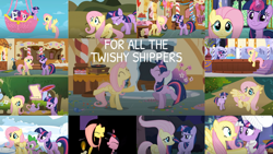 Size: 1280x721 | Tagged: safe, artist:quoterific, edit, edited screencap, editor:quoterific, imported from derpibooru, screencap, fluttershy, pinkie pie, rarity, spike, twilight sparkle, alicorn, pegasus, pony, unicorn, a bird in the hoof, a health of information, dragonshy, friendship is magic, green isn't your color, over a barrel, season 1, season 2, season 5, season 7, stare master, swarm of the century, the hooffields and mccolts, the return of harmony, winter wrap up, chef's hat, collage, female, hat, hot air balloon, lesbian, quill, scroll, shipping, snow, sugarcube corner, twilight sparkle (alicorn), twilight's castle, twinkling balloon, twishy, unicorn twilight, winter