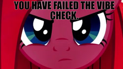 Size: 1280x720 | Tagged: safe, imported from derpibooru, pinkie pie, angry, caption, close-up, impending doom, looking at you, meme, pinkamena diane pie, text, this will end in death, this will not end well, vibe check