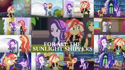 Size: 1280x720 | Tagged: safe, artist:quoterific, edit, edited screencap, editor:quoterific, imported from derpibooru, screencap, sandalwood, starlight glimmer, sunset shimmer, equestria girls, mirror magic, spoiler:eqg specials, book, collage, female, food, ice cream, lesbian, shimmerglimmer, shipping, twilight's castle