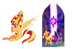 Size: 2000x1342 | Tagged: safe, artist:aztrial, imported from derpibooru, sunset shimmer, twilight sparkle, alicorn, the last problem, alicornified, alternate universe, princess twilight 2.0, race swap, shimmercorn, stained glass, twilight sparkle (alicorn)