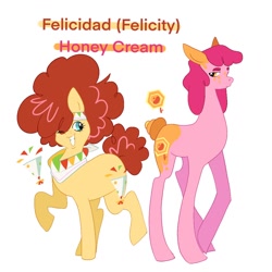 Size: 1024x1024 | Tagged: safe, artist:aztrial, imported from derpibooru, oc, oc:felicidad, oc:honey cream, earth pony, curly mane, offspring, parent:cheese sandwich, parent:pinkie pie, parents:cheesepie, party popper, poofy mane, transgender