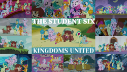 Size: 1988x1119 | Tagged: safe, edit, edited screencap, editor:quoterific, imported from derpibooru, screencap, auburn vision, berry blend, berry bliss, carrot cake, cozy glow, cup cake, gallus, huckleberry, maud pie, mudbriar, november rain, ocellus, peppermint goldylinks, pokey pierce, pound cake, princess celestia, pumpkin cake, sandbar, silverstream, smolder, spike, twilight sparkle, yona, alicorn, changedling, changeling, dragon, earth pony, griffon, hippogriff, pony, yak, a matter of principals, horse play, non-compete clause, school daze, school raze, the ending of the end, the last problem, uprooted, clothes, cosplay, costume, dragoness, female, friendship student, male, mare, stallion, student six, twilight sparkle (alicorn)