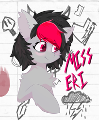 Size: 5429x6641 | Tagged: safe, artist:owlnon, imported from derpibooru, oc, oc only, oc:miss eri, earth pony, pony, black and red mane, blushing, emo, female, mare, solo, two toned mane