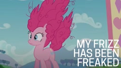 Size: 1920x1080 | Tagged: safe, edit, edited screencap, editor:quoterific, imported from derpibooru, screencap, pinkie pie, earth pony, pony, season 5, the mane attraction, caption, female, mare, messy mane, pinkamena diane pie, scary, solo