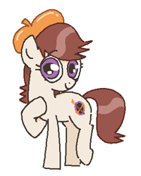 Size: 324x406 | Tagged: safe, artist:anonymous, imported from ponybooru, oc, oc only, oc:ausdruck, earth pony, pony, /mlp/, beret, female, hat, looking at you, raised hoof, raised leg, simple background, smiling, solo, t:em/p/o, white background