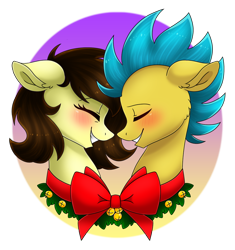 Size: 1024x1090 | Tagged: safe, artist:whitehershey, imported from derpibooru, oc, oc:white hershey, pony, blushing, christmas, eyes closed, female, holiday, male, oc x oc, shipping, straight