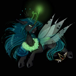 Size: 2000x2000 | Tagged: safe, alternate version, artist:martazap3, imported from derpibooru, queen chrysalis, alicorn, changeling, changeling queen, pony, female, horn, magic, queen, solo, wings