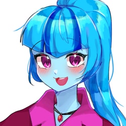 Size: 1000x1000 | Tagged: safe, artist:kkotnim__, imported from derpibooru, sonata dusk, equestria girls, rainbow rocks, blushing, bust, cute, female, gem, korean, looking at you, open mouth, portrait, simple background, siren gem, solo, sonatabetes, white background