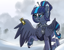 Size: 2780x2160 | Tagged: safe, artist:brainiac, derpibooru exclusive, imported from derpibooru, oc, oc only, oc:dragon roll, pegasus, pony, clothes, fog, forest, snow, solo, wing hands, wings