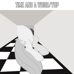 Size: 2000x2000 | Tagged: safe, artist:grapefruitface1, artist:tardifice, imported from derpibooru, fluttershy, pony, album cover, checkered floor, legs, monochrome, pictures of bellies, pictures of legs, ponified, ponified album cover, progressive rock, rock (music), show accurate, solo, surreal, time and a word, vector used, yes, yes (band)