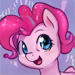 Size: 1024x1024 | Tagged: safe, artist:thisponydoesnotexist, imported from derpibooru, pinkie pie, pony, abstract background, ai content, ai generated, blue eyes, eye reflection, generator:thisponydoesnotexist, happy, neural network, not pinkie pie, open mouth, pink mane, reflection, smiling, solo