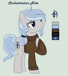 Size: 1120x1248 | Tagged: safe, artist:lominicinfinity, imported from derpibooru, oc, oc only, oc:orchestration note, earth pony, pony, clothes, male, reference sheet, simple background, solo, stallion, sweater
