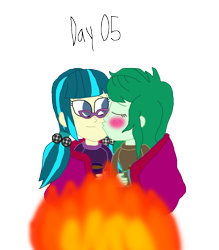 Size: 1280x1460 | Tagged: safe, artist:horroraceman93, imported from derpibooru, juniper montage, wallflower blush, equestria girls, blushing, chocolate, female, fire, food, glasses, hot chocolate, juniblush, lesbian, shipping, simple background, transparent background