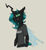 Size: 1200x1300 | Tagged: safe, artist:sinrar, imported from derpibooru, queen chrysalis, anthro, changeling, changeling queen, clothes, ear piercing, earring, fangs, female, gray background, jewelry, piercing, shirt, simple background, smiling, solo, t-shirt