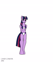 Size: 2000x2337 | Tagged: safe, artist:baroquewolfe, imported from derpibooru, twilight sparkle, alicorn, anthro, unguligrade anthro, arm behind back, belly button, bikini, blue swimsuit, breasts, cleavage, clothes, cute, horn, looking at you, simple background, smiling at you, solo, swimsuit, tail, twiabetes, twilight sparkle (alicorn), white background