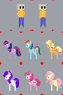 Size: 90x135 | Tagged: safe, artist:gyl367, artist:we_are_square, imported from derpibooru, applejack, fluttershy, pinkie pie, rainbow dash, rarity, twilight sparkle, oc, oc:anon, human, pony, 2ch, cyrillic, female, girly, gray background, mane, mare, pixel art, russian, shadow, simple background, sprite