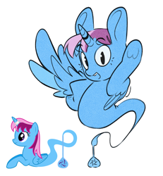 Size: 1200x1300 | Tagged: safe, artist:parclytaxel, artist:sugarelement, imported from derpibooru, oc, oc only, oc:parcly taxel, alicorn, genie, genie pony, pony, albumin flask, 30 minute art challenge, alicorn oc, birthday gift art, bottle, female, frog (hoof), gift art, horn, horn ring, jewelry, looking at you, lying down, mare, prone, raised hoof, ring, simple background, smiling, solo, spread wings, trotcon, trotcon online, underhoof, white background, wings