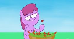 Size: 4472x2344 | Tagged: safe, artist:lazymort, imported from derpibooru, berry punch, berryshine, pony, .mov, alcohol, berrytube, bottle, glass, simple background, solo, style emulation, that pony sure does love alcohol, wine, wine bottle, wine glass