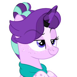 Size: 1500x1500 | Tagged: safe, artist:fcrestnymph, imported from derpibooru, starlight glimmer, pony, alternate hairstyle, crystal horn, freckles, horn, simple background, solo, transparent background